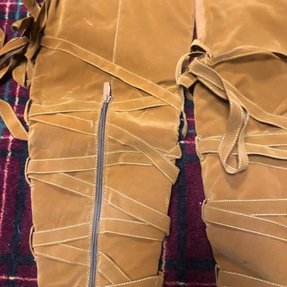 Max & Co size 10 Cognac over the knee faux suede strappy boot side zip - Picture 7 of 9